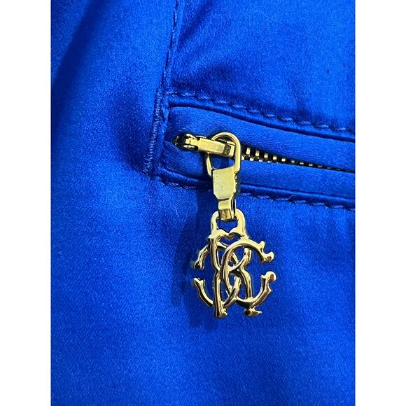 Roberto Cavalli Skirt Size 38 US Size 2 Royal Blue Pleated Gold Logo Preppy - Picture 4 of 10